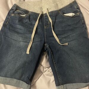 Justice Girls Dark Blue Denim Drawstring Shorts with Elastic Waistband